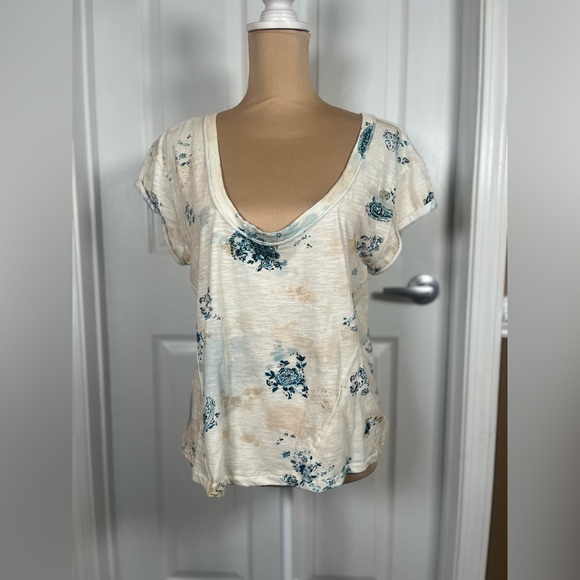 Pilcro Anthropologie Watercolor Paisley Floral Raw Seamed 100% Cotton Tee sz M - Picture 7 of 10